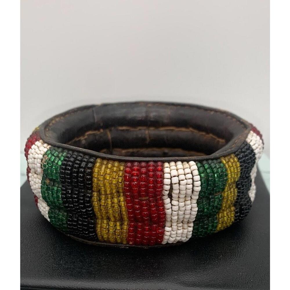 Vintage 1950-60's African Beaded Bracelet Collectible Tribal Jewlery 1 1/4" Wide